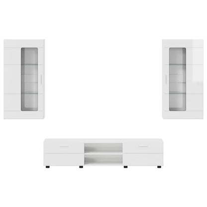 TV Cabinet Set FLORIN 3 pcs High Gloss White Engineered Wood