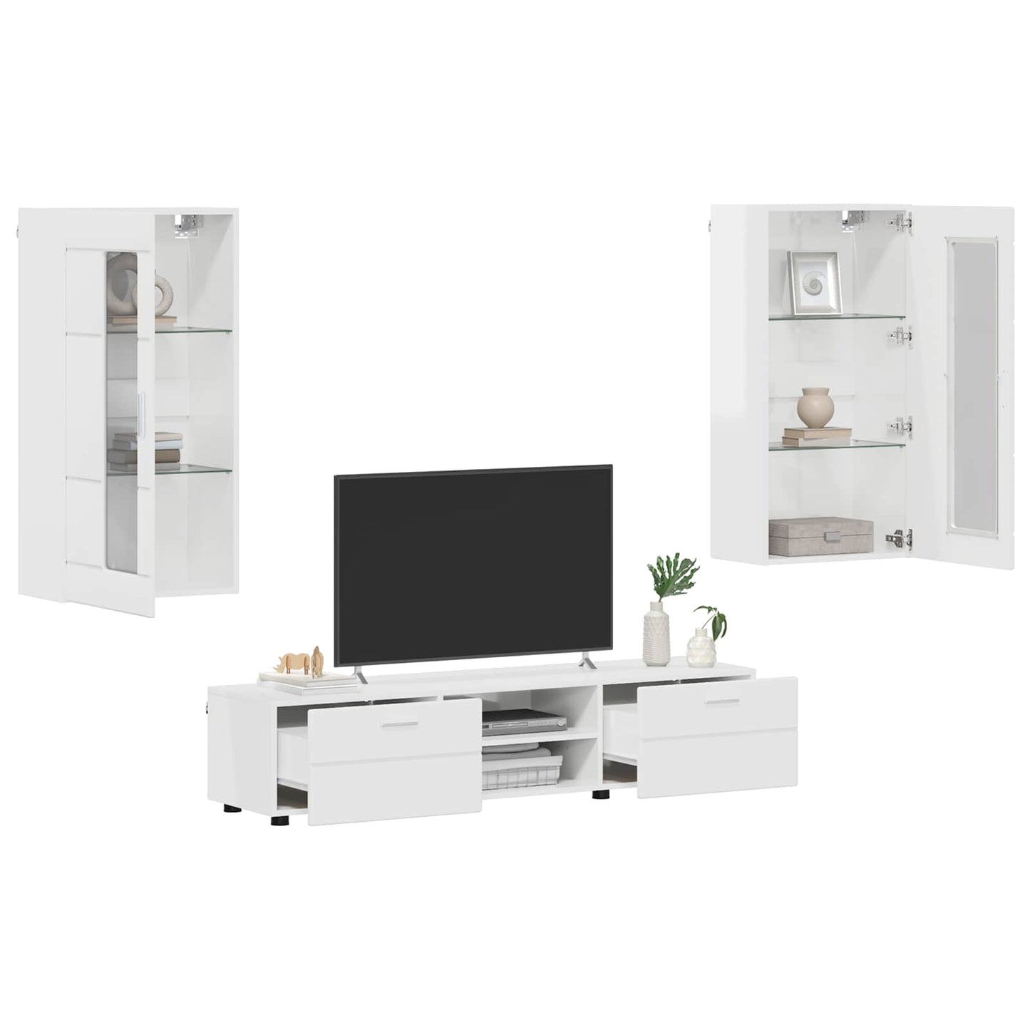 TV Cabinet Set FLORIN 3 pcs High Gloss White Engineered Wood