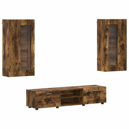 TV Cabinet Set FLORIN 3 pcs Smoked Oak Engineered Wood