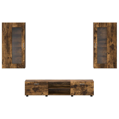 TV Cabinet Set FLORIN 3 pcs Smoked Oak Engineered Wood