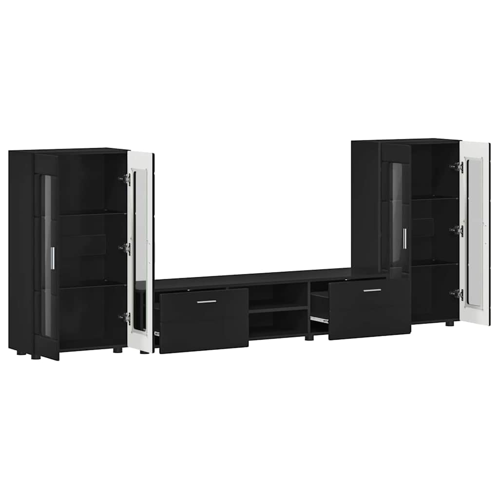 TV Cabinet Set with Drawer FLORIN 3 pcs Black Engineered Wood