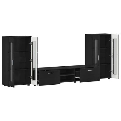 TV Cabinet Set with Drawer FLORIN 3 pcs Black Engineered Wood