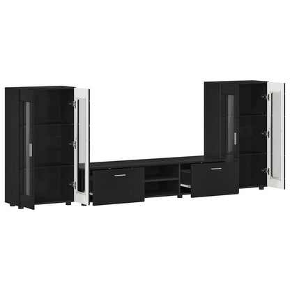 TV Cabinet Set with Drawer FLORIN 3 pcs Black Engineered Wood