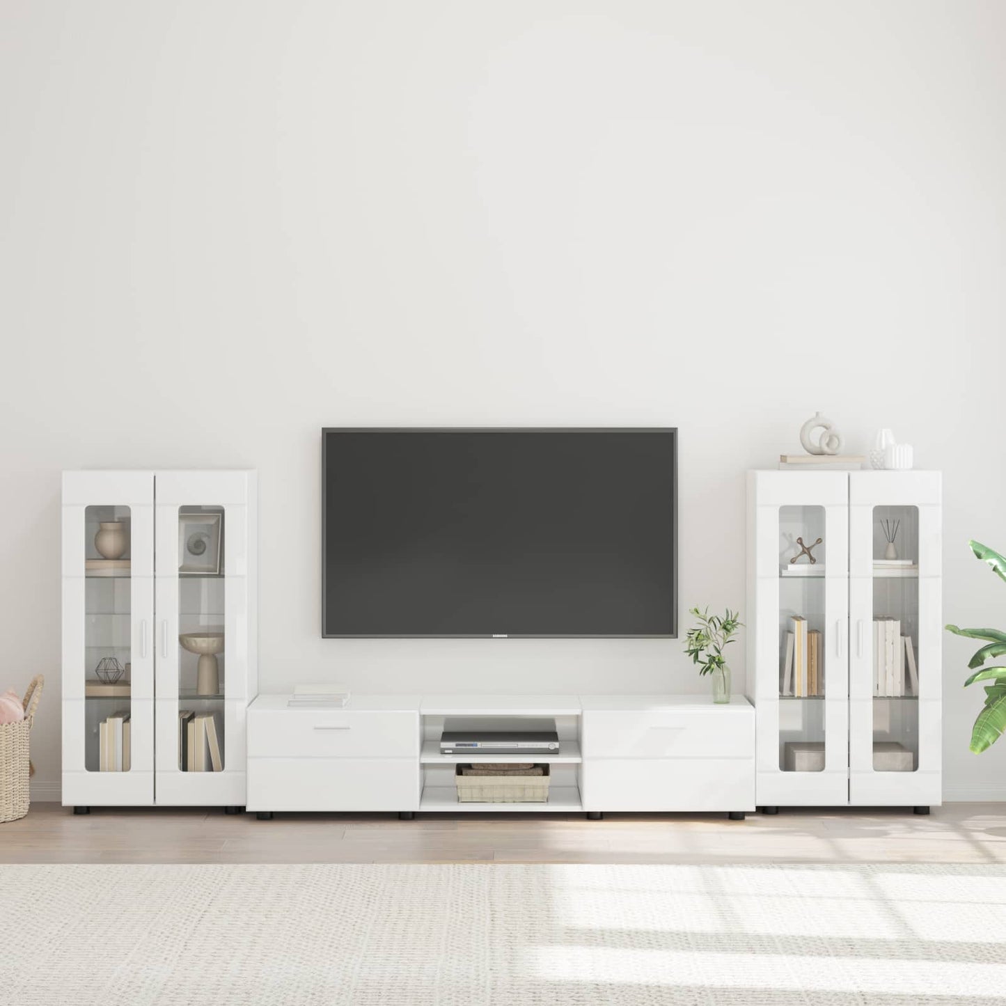 TV Cabinet Set FLORIN 3 pcs High Gloss White Engineered Wood