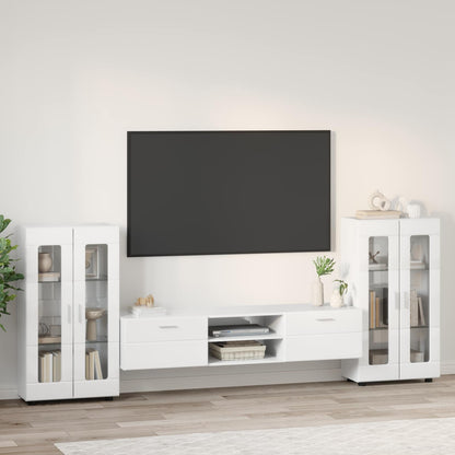 TV Cabinet Set FLORIN 3 pcs High Gloss White Engineered Wood