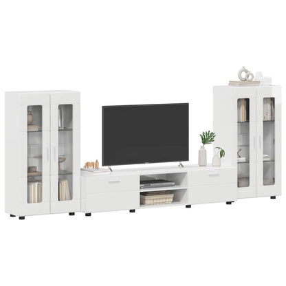 TV Cabinet Set FLORIN 3 pcs High Gloss White Engineered Wood