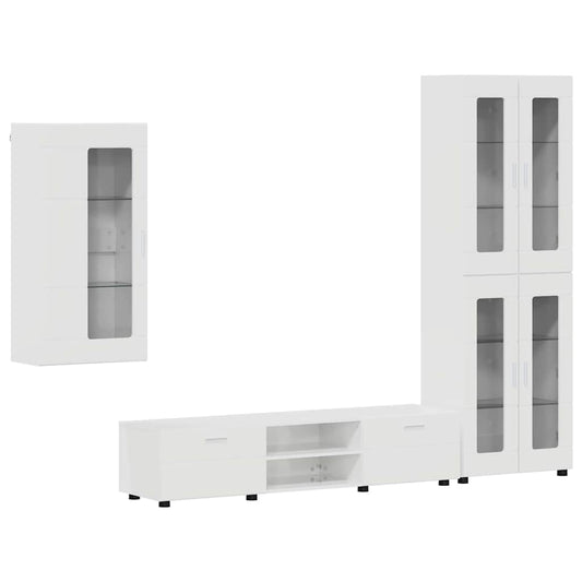 TV Cabinet Set FLORIN 3 pcs High Gloss White Engineered Wood
