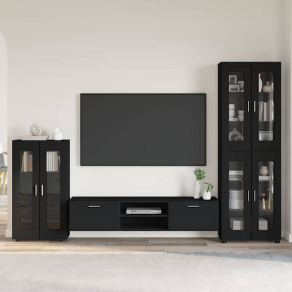 TV Cabinet Set with Drawer FLORIN 3 pcs Black Engineered Wood