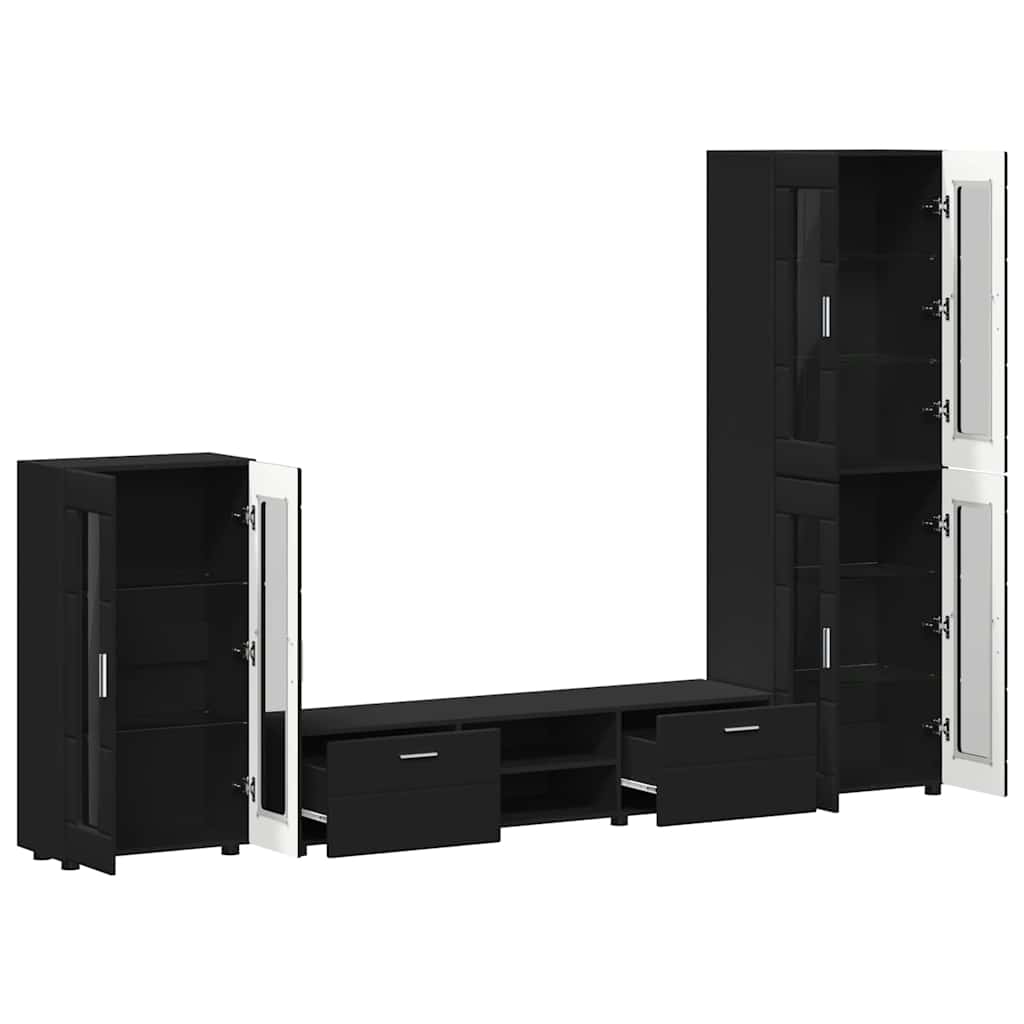 TV Cabinet Set with Drawer FLORIN 3 pcs Black Engineered Wood