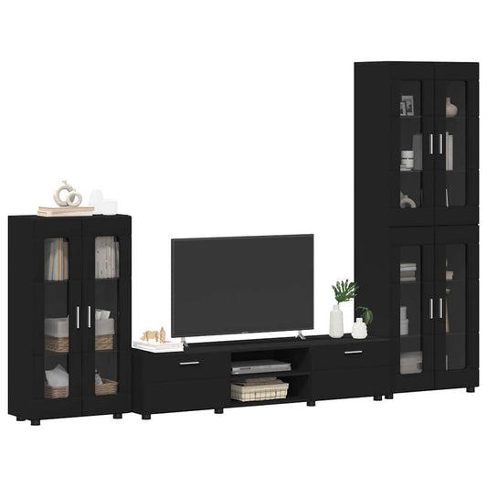 TV Cabinet Set with Drawer FLORIN 3 pcs Black Engineered Wood