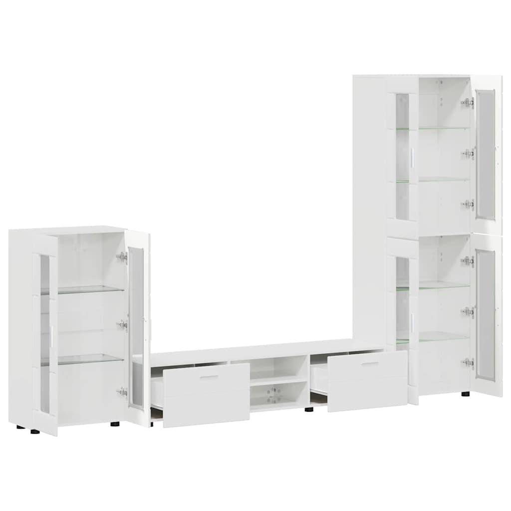 TV Cabinet Set FLORIN 3 pcs High Gloss White Engineered Wood