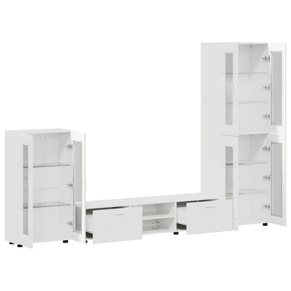 TV Cabinet Set FLORIN 3 pcs High Gloss White Engineered Wood