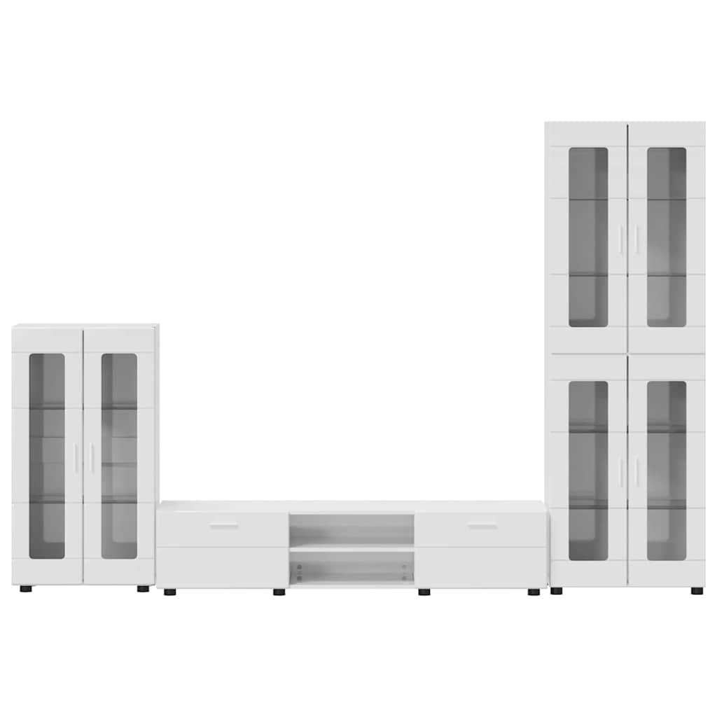 TV Cabinet Set FLORIN 3 pcs High Gloss White Engineered Wood