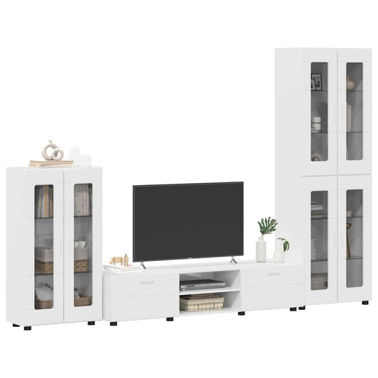 TV Cabinet Set FLORIN 3 pcs High Gloss White Engineered Wood