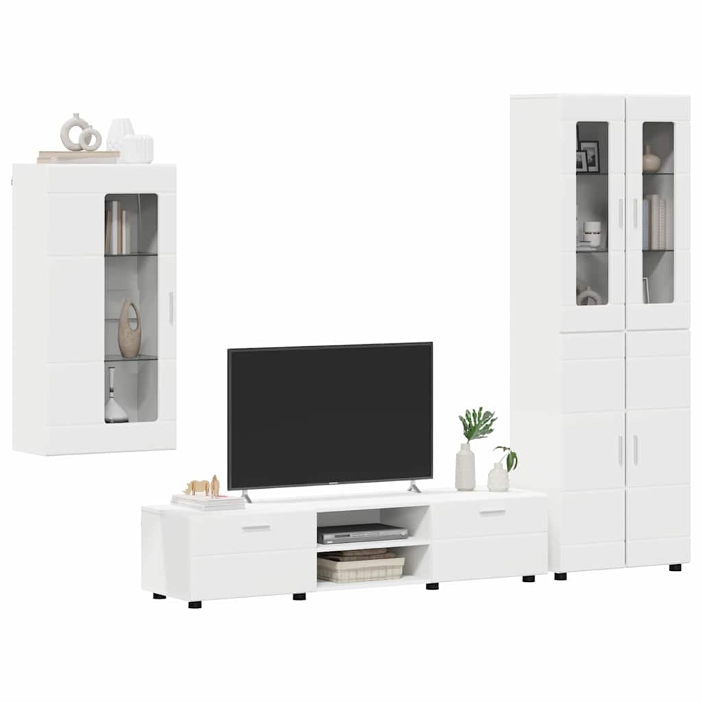 TV Cabinet Set with Drawer FLORIN 3 pcs White Engineered Wood