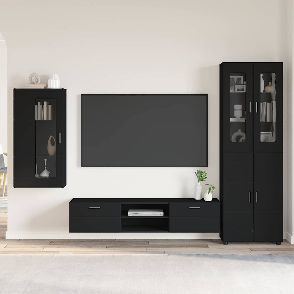 TV Cabinet Set with Drawer FLORIN 3 pcs Black Engineered Wood
