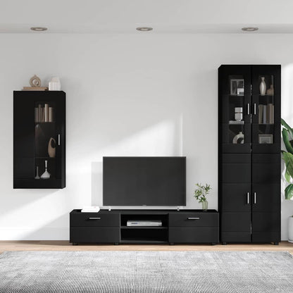 TV Cabinet Set with Drawer FLORIN 3 pcs Black Engineered Wood