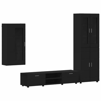TV Cabinet Set with Drawer FLORIN 3 pcs Black Engineered Wood