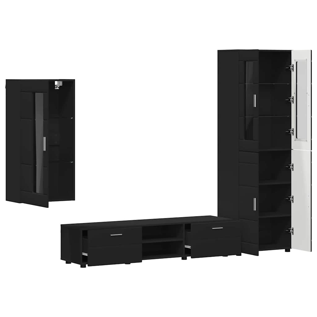 TV Cabinet Set with Drawer FLORIN 3 pcs Black Engineered Wood