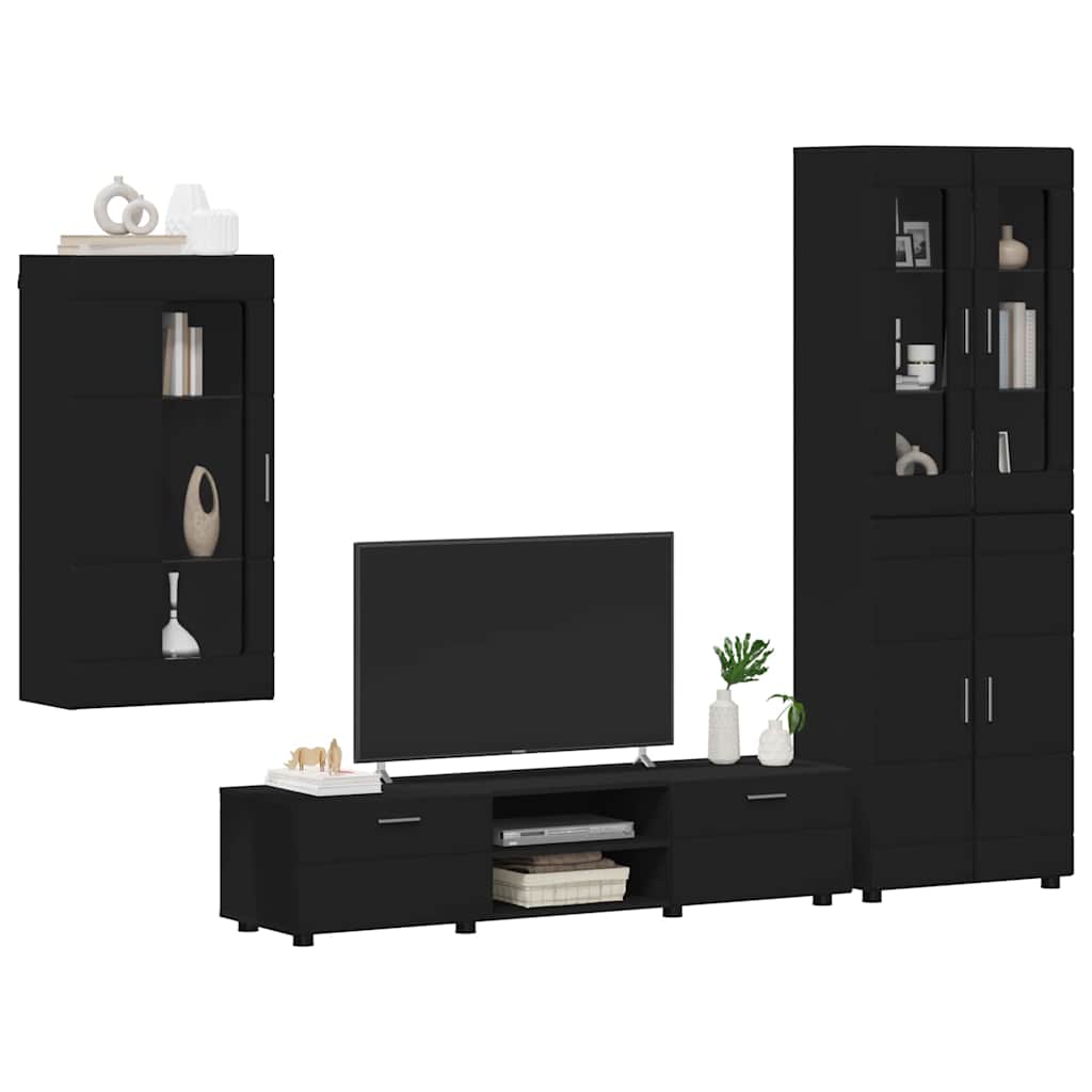 TV Cabinet Set with Drawer FLORIN 3 pcs Black Engineered Wood