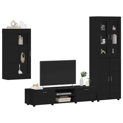 TV Cabinet Set with Drawer FLORIN 3 pcs Black Engineered Wood