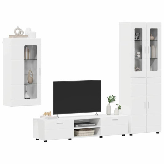 TV Cabinet Set FLORIN 3 pcs High Gloss White Engineered Wood