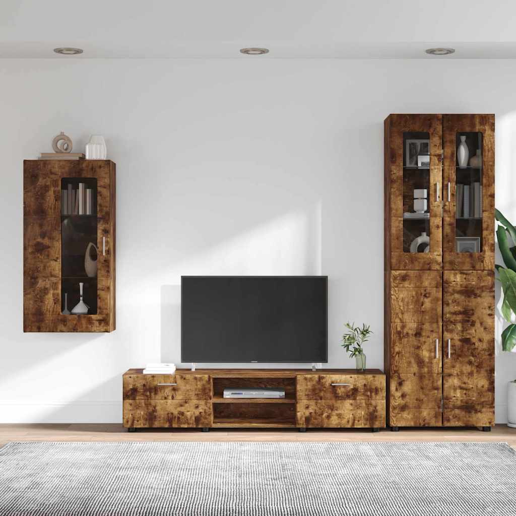 TV Cabinet Set FLORIN 3 pcs Smoked Oak Engineered Wood