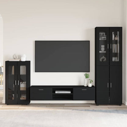 TV Cabinet Set with Drawer FLORIN 3 pcs Black Engineered Wood