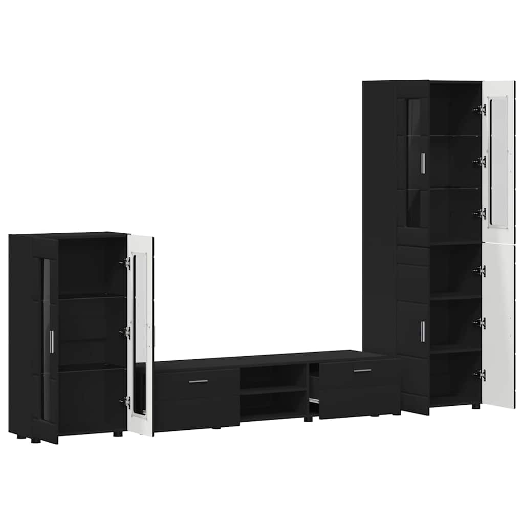 TV Cabinet Set with Drawer FLORIN 3 pcs Black Engineered Wood