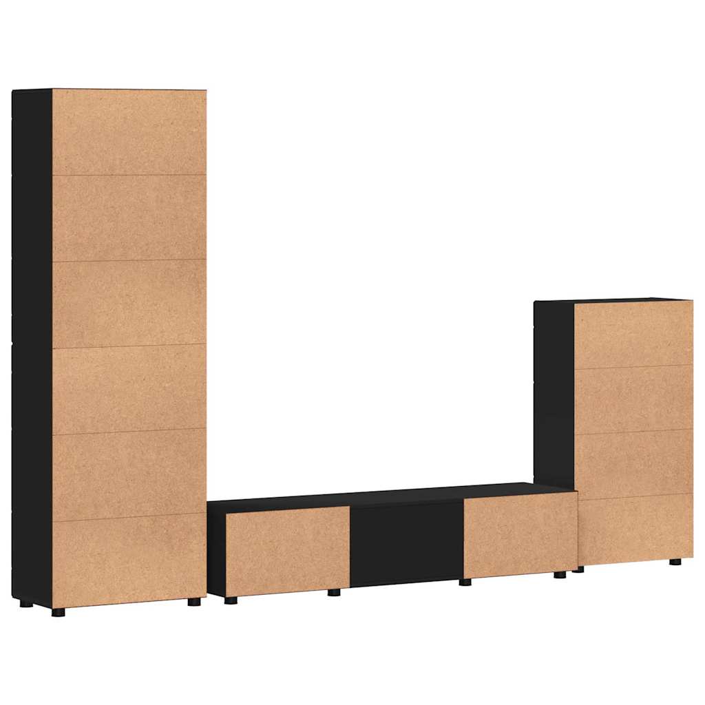 TV Cabinet Set with Drawer FLORIN 3 pcs Black Engineered Wood