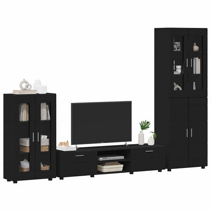 TV Cabinet Set with Drawer FLORIN 3 pcs Black Engineered Wood