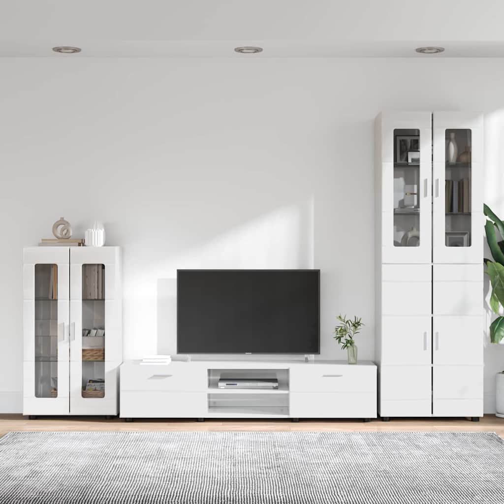 TV Cabinet Set FLORIN 3 pcs High Gloss White Engineered Wood