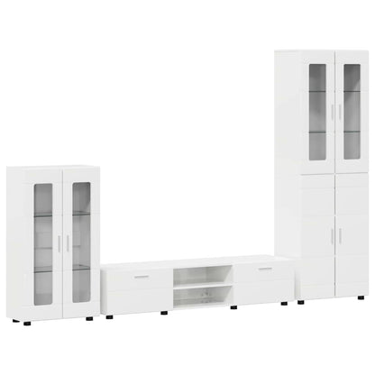 TV Cabinet Set FLORIN 3 pcs High Gloss White Engineered Wood