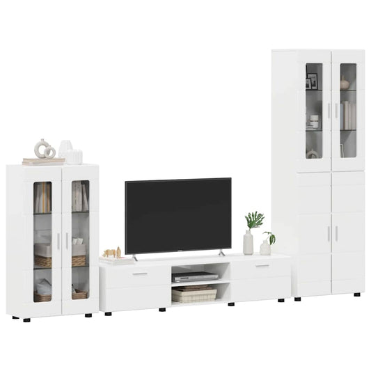 TV Cabinet Set FLORIN 3 pcs High Gloss White Engineered Wood