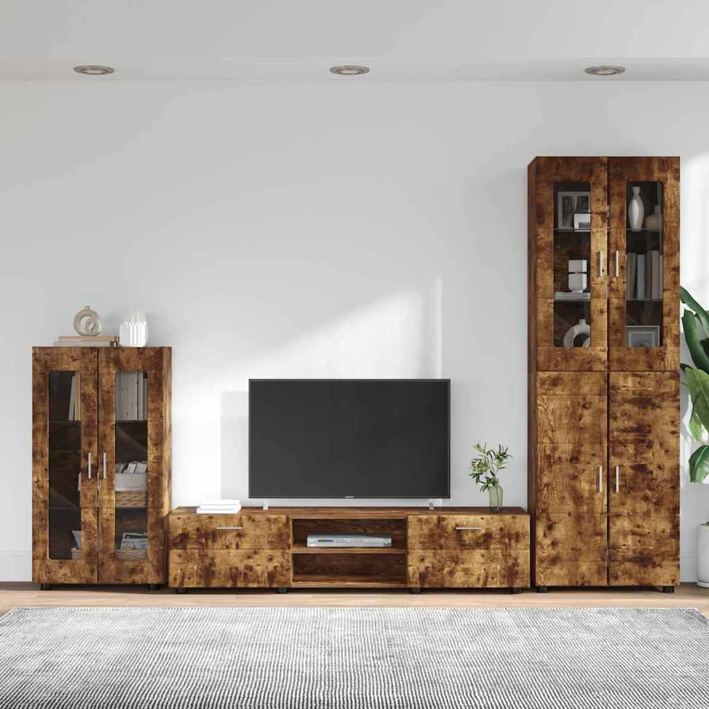 TV Cabinet Set FLORIN 3 pcs Smoked Oak Engineered Wood
