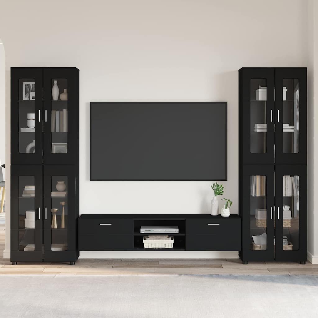 TV Cabinet Set with Drawer FLORIN 3 pcs Black Engineered Wood
