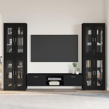 TV Cabinet Set with Drawer FLORIN 3 pcs Black Engineered Wood