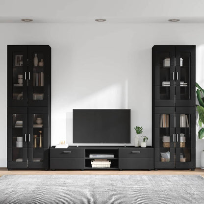 TV Cabinet Set with Drawer FLORIN 3 pcs Black Engineered Wood