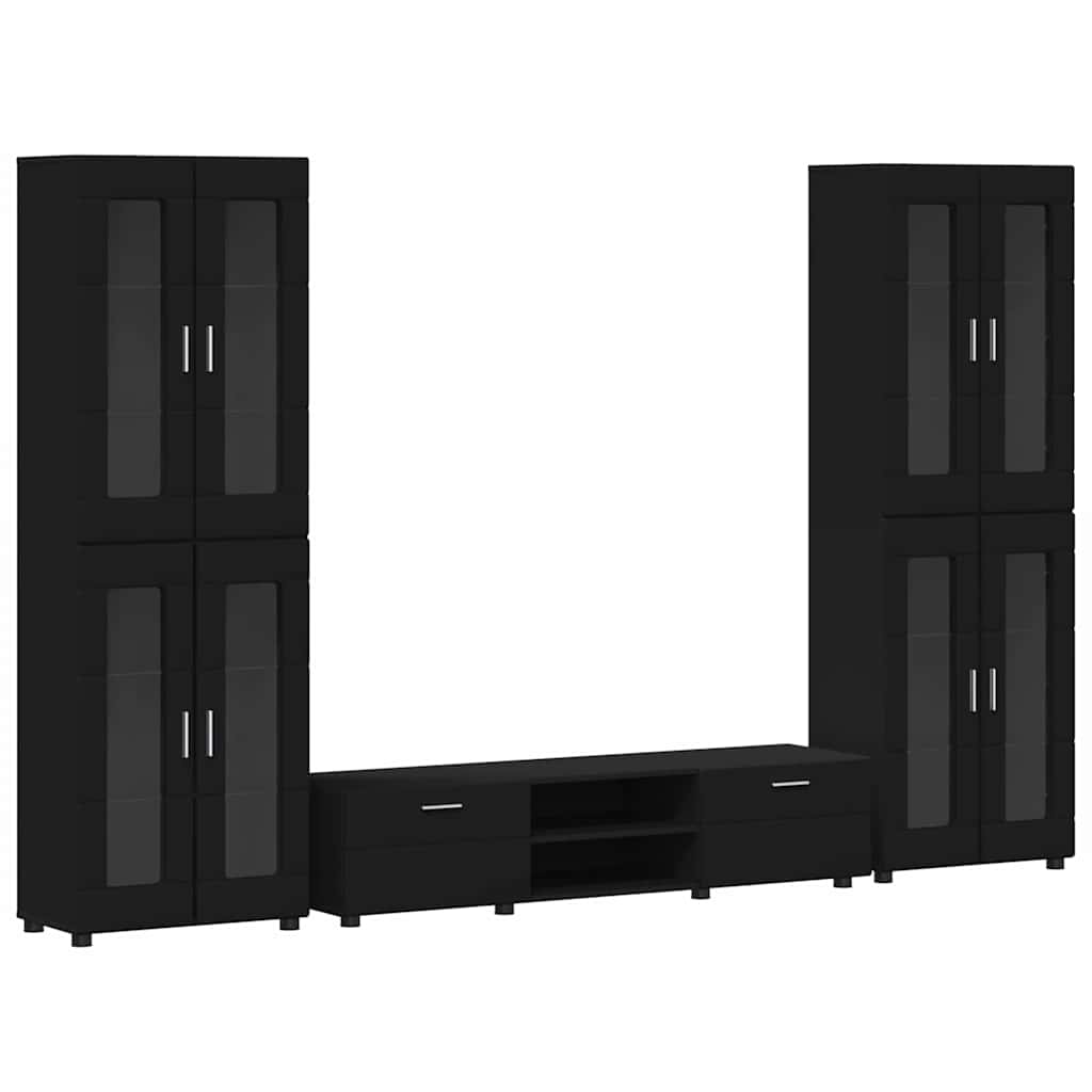 TV Cabinet Set with Drawer FLORIN 3 pcs Black Engineered Wood