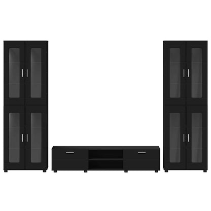 TV Cabinet Set with Drawer FLORIN 3 pcs Black Engineered Wood