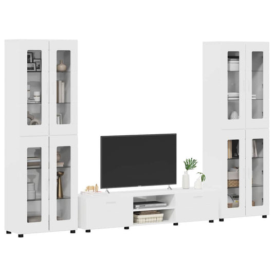 TV Cabinet Set FLORIN 3 pcs High Gloss White Engineered Wood