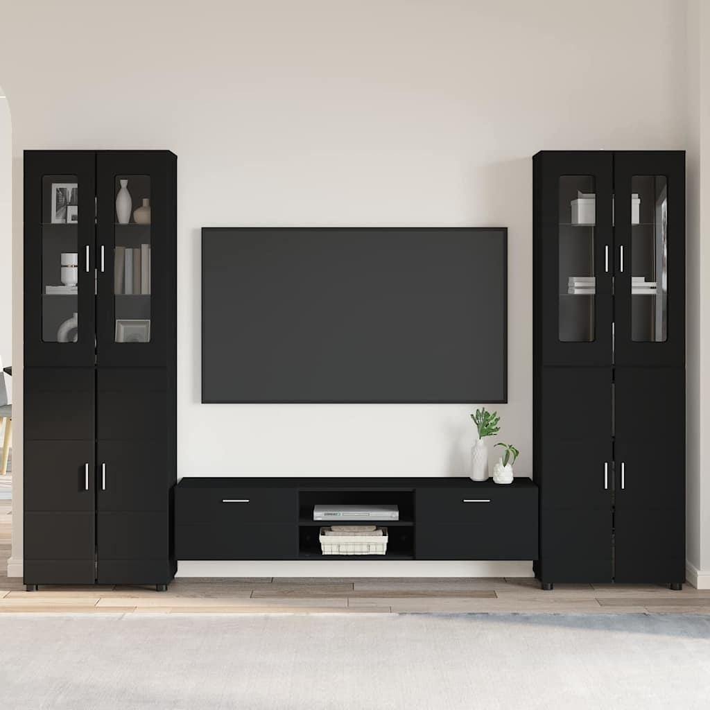 TV Cabinet Set with Drawer FLORIN 3 pcs Black Engineered Wood