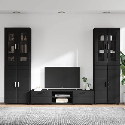 TV Cabinet Set with Drawer FLORIN 3 pcs Black Engineered Wood