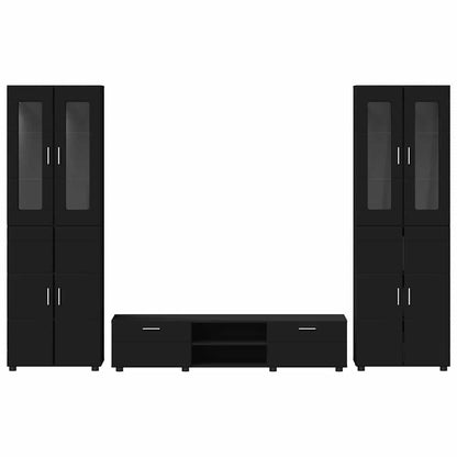 TV Cabinet Set with Drawer FLORIN 3 pcs Black Engineered Wood