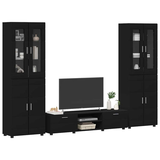 TV Cabinet Set with Drawer FLORIN 3 pcs Black Engineered Wood