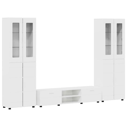 TV Cabinet Set FLORIN 3 pcs High Gloss White Engineered Wood