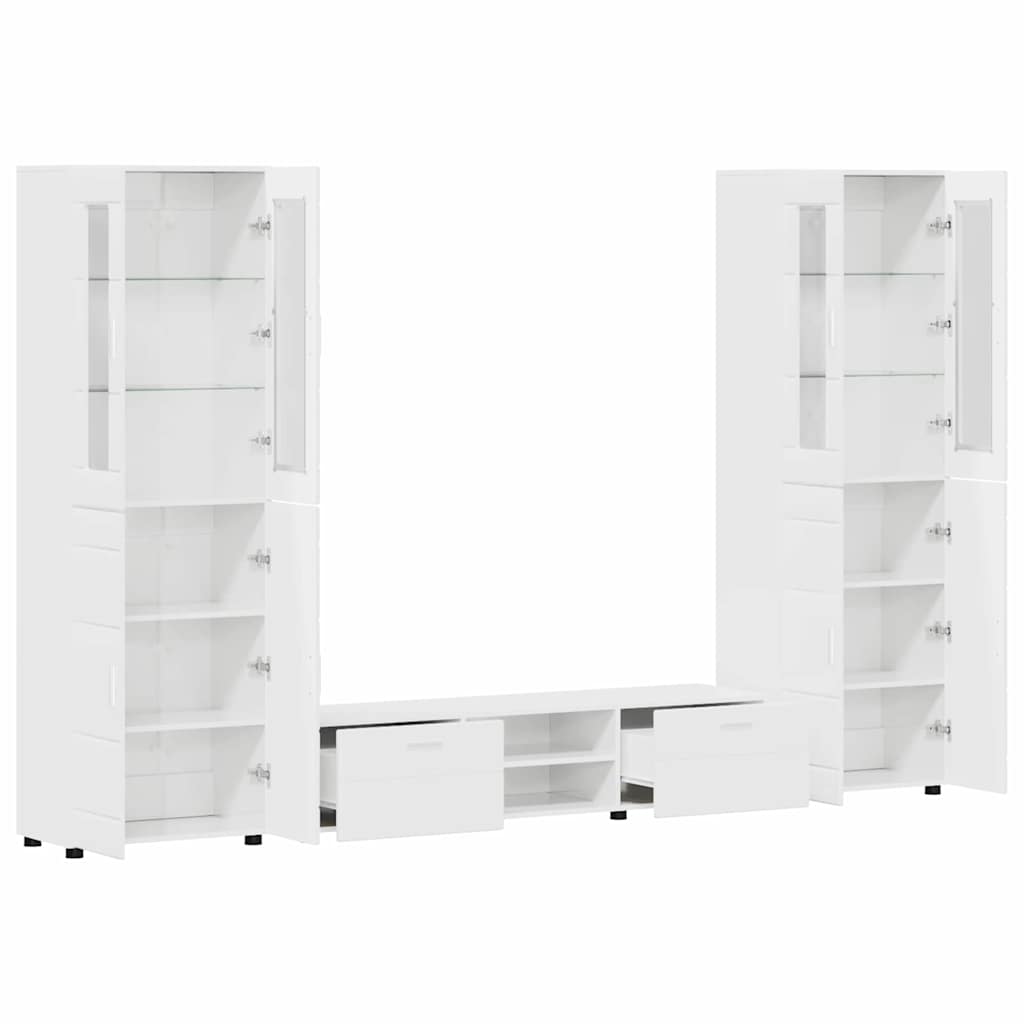 TV Cabinet Set FLORIN 3 pcs High Gloss White Engineered Wood