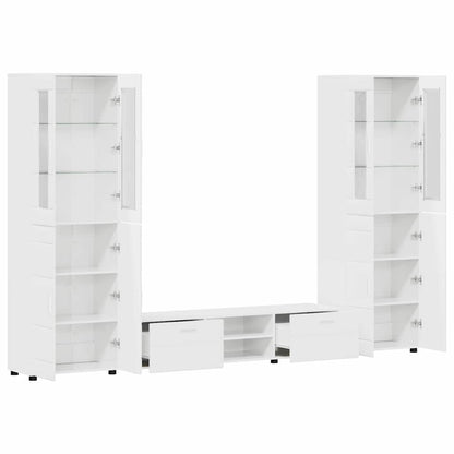 TV Cabinet Set FLORIN 3 pcs High Gloss White Engineered Wood