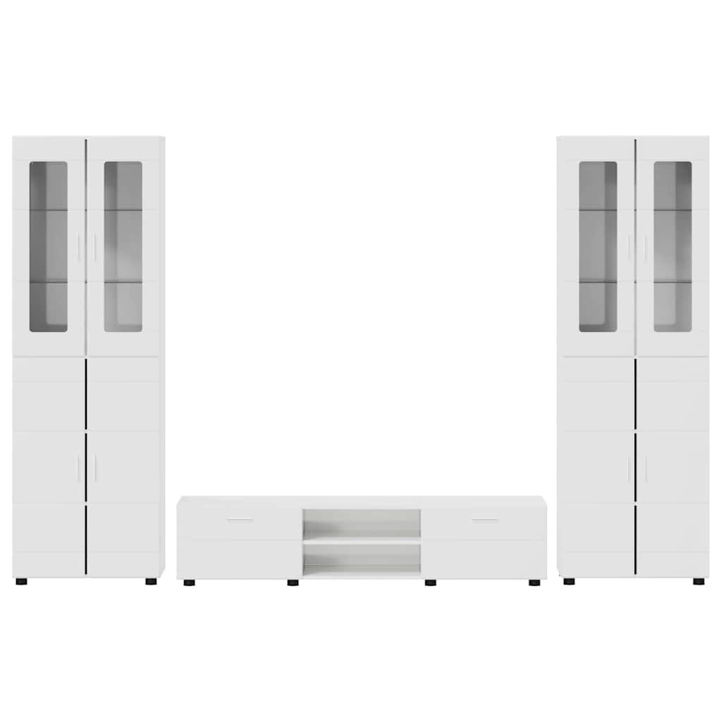 TV Cabinet Set FLORIN 3 pcs High Gloss White Engineered Wood