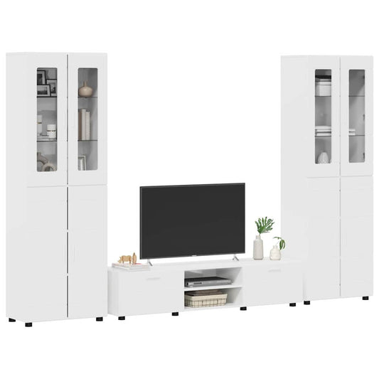 TV Cabinet Set FLORIN 3 pcs High Gloss White Engineered Wood
